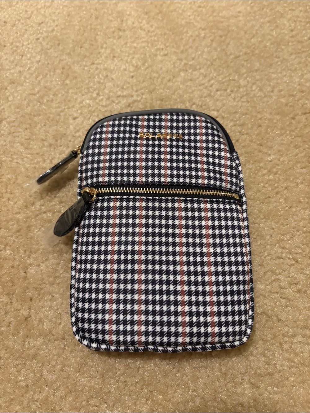 Bolsetta Houndstooth Pouch - Black/White/Brown